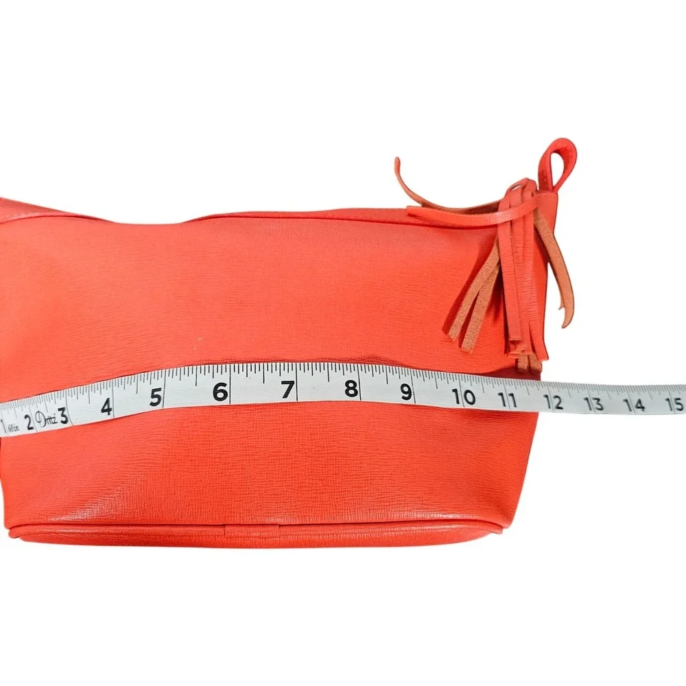 Valentina Leather Pouch‎ Clutch Bag Italian Made Tassel Accent Orange Coral NWOT